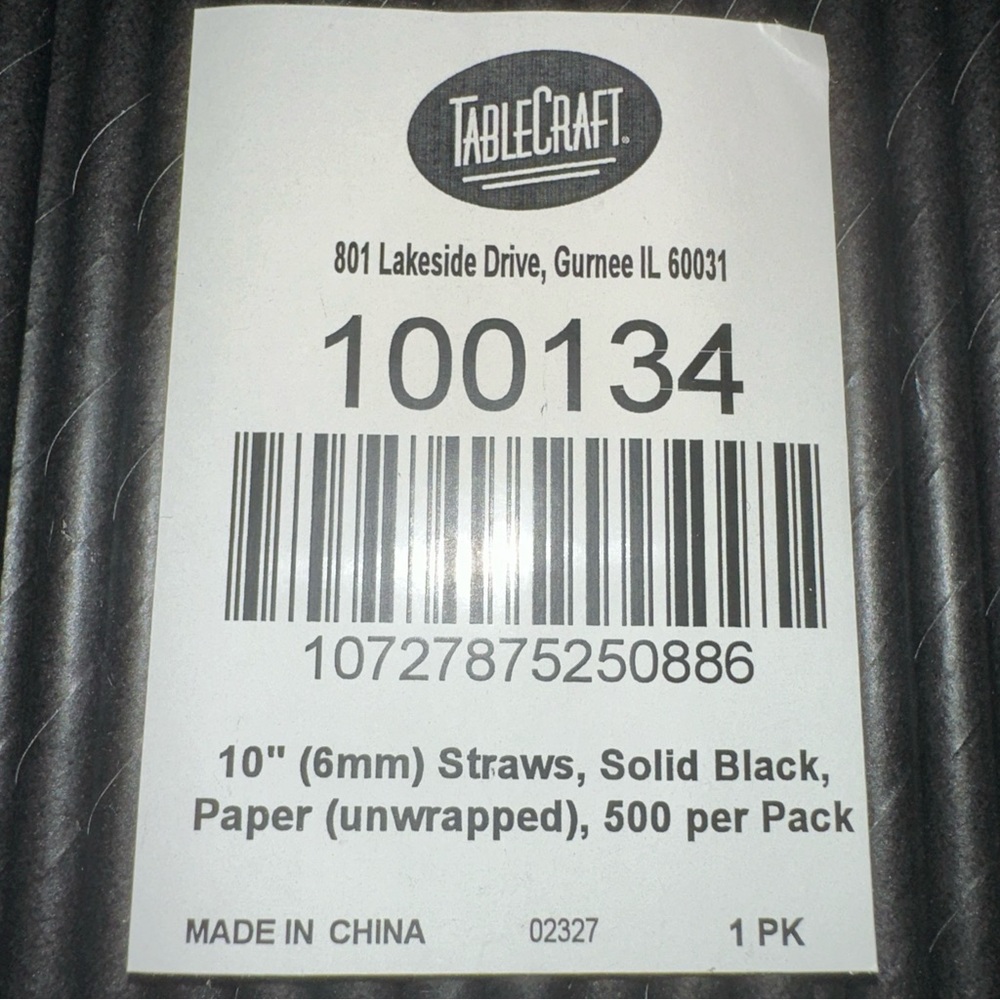 TableCraft 10 inch (6mm) Solid Black Paper Straws 500 count